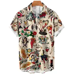 Men's Shirts Retro Hawaiian Shirt Floral Mermaid Pattern Print Pirate Street Casual Short Sleeve Printed Button Clothing Retro