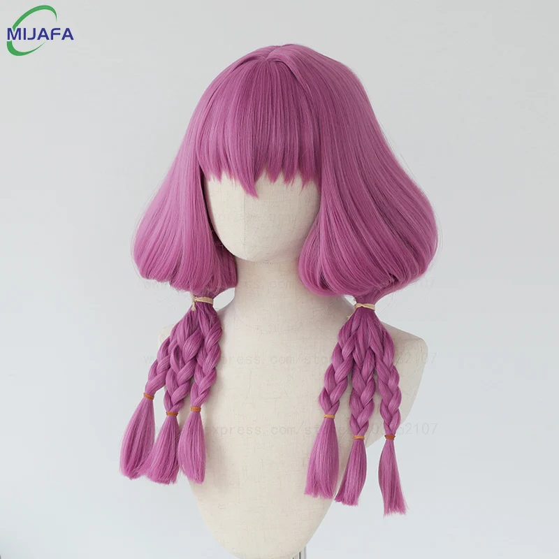 High Quality Aura Cosplay Wig Purple Pink Braided Heat Resistant Synthetic Hair Anime Wigs + Wig Cap