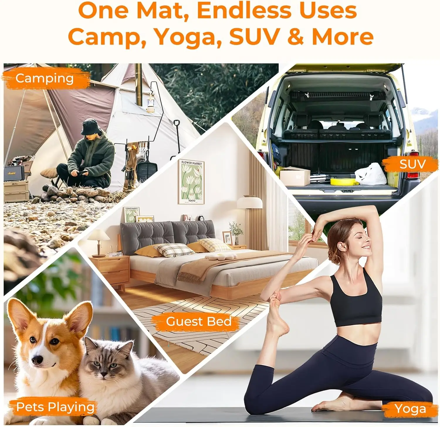 Colchão de acampamento de espuma viscoelástica à prova d'água de 3 polegadas - Tapete de dormir portátil enrolável para viagens, barraca, carro, piso de hóspedes e berço