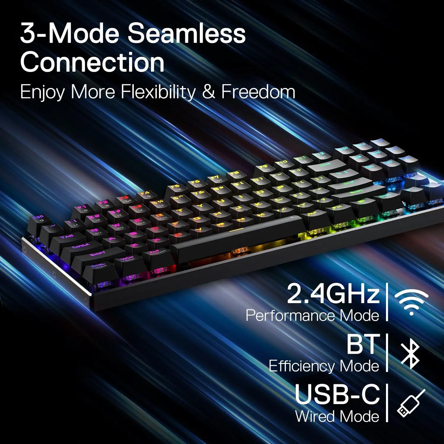 Redragon K556 PRO TKL Wireless RGB Gaming Keyboard 80% 87 Keys BT/2.4Ghz Tri-Mode Hot-Swap Mechanical Keyboard