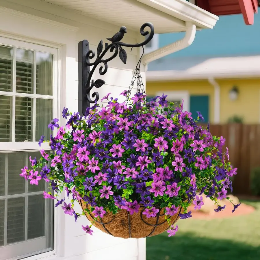 

Подвесные корзины с цветами, разноцветные, 12 пучков искусственных цветов для уличных подвесных корзин, весенне-летний декор, искусственные цветы и растения