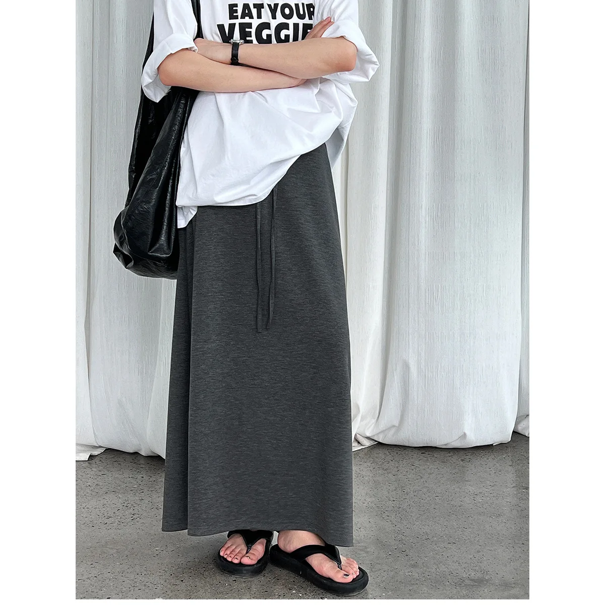 Women Solid Ankle Lenth Skirts Straight Skirt A Line High Drawstring Waist Slight Strech Loose Elegant Casual 2026 Spring Summer