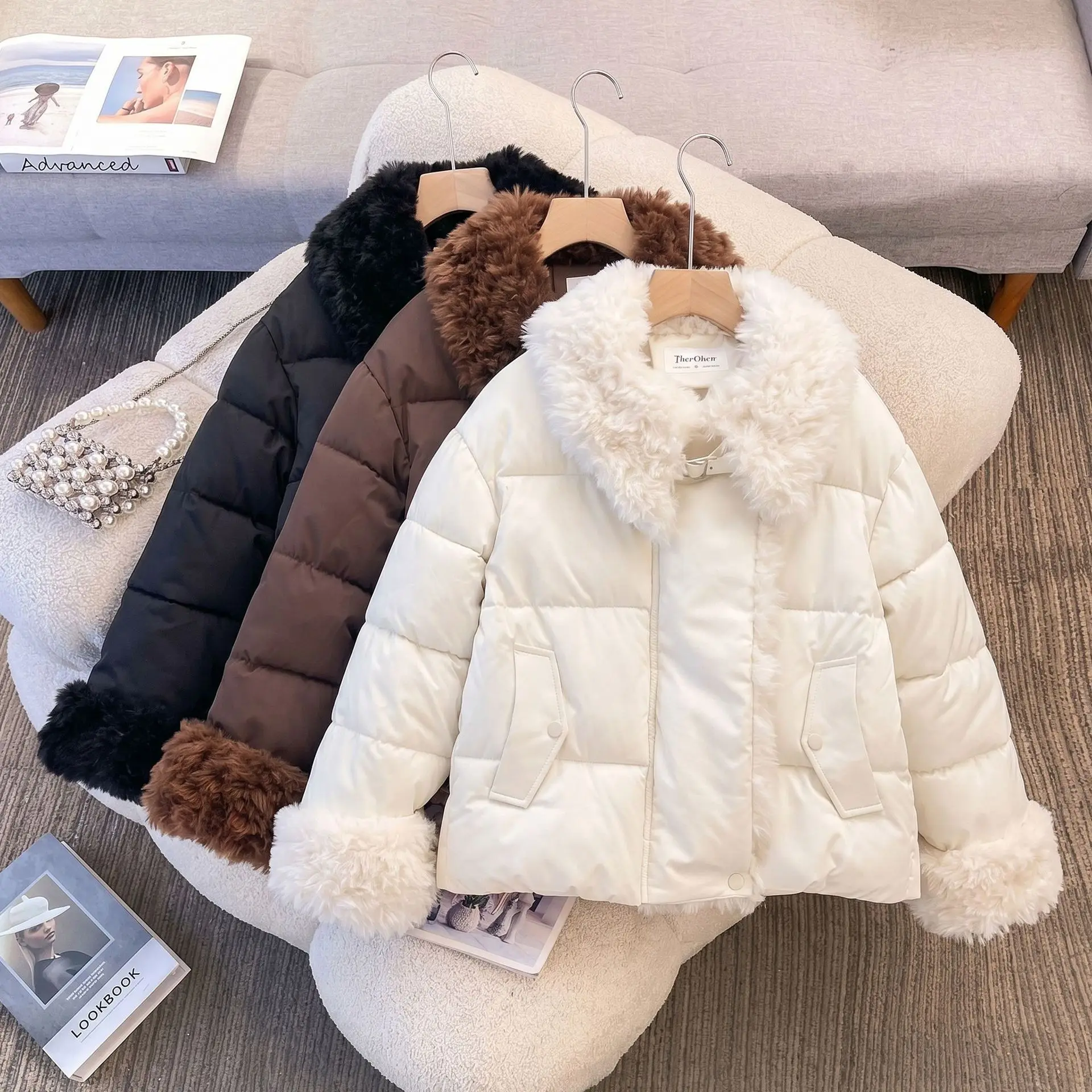 

Women Winter Down Cotton Jacket New Fashion Versatile Large Lapel Short Winter Coat Warm Bread Cotton Clothes Female Outerwear