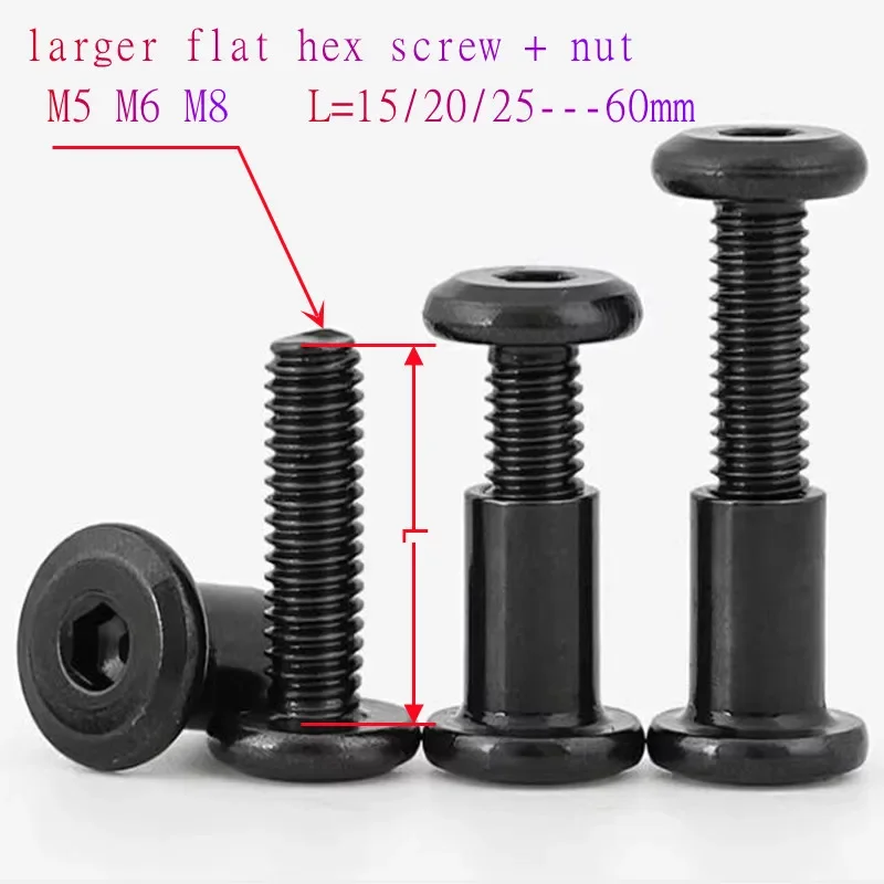 2sets-10sets M4 M5 M6 M8 steel with black large flat hex furniture screw with nut Rivet Connector Insert Joint Sleeve Nut