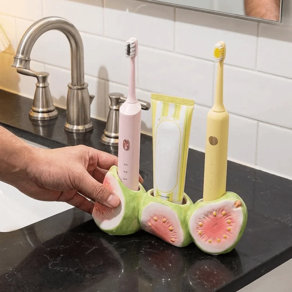 Ceramic Guava Shaped Toothbrush Base Waterproof Cute Toothbrush Storage Rack Decorative Toothpaste Toothbrush Rack for Bathroom