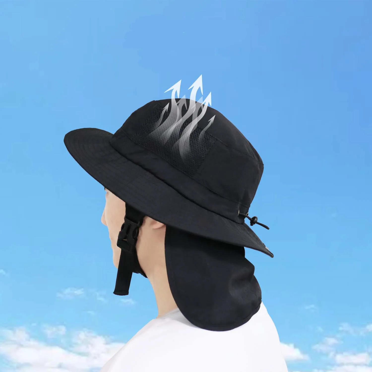 

UPF50+ Large Brim Detachable fisherman's Hat Cycling Safari Adventure Fishing quick-dry Hat Sunscreen Neck Protector Surfing Cap