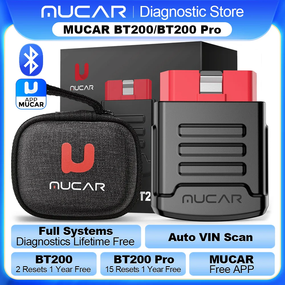 

MUCAR BT200/BT200 Pro OBD2 Bluetooth Diagnostic Tool Full System Diagnose Oil SAS 15 Reset OBD 2 Scanner for All Car Code Reader