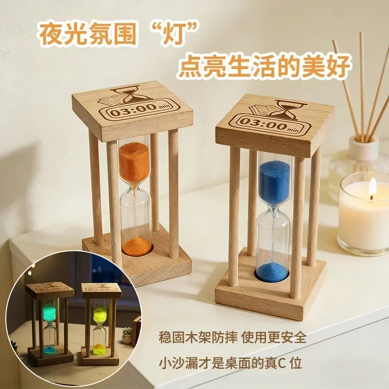 DSA square bamboo and wood quicksand luminous hourglass living room tabletop ornament wooden hourglass timer