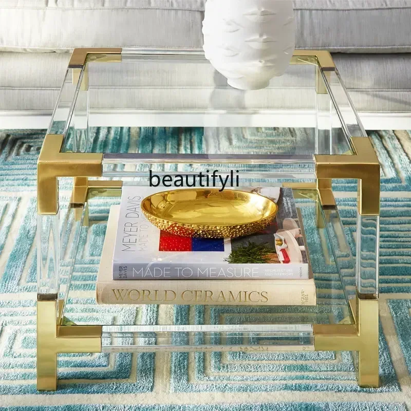 

ld25 Light Luxury Modern Simple Acrylic Transparent Tempered Glass Rectangular Double-Layer Coffee Table Side Table