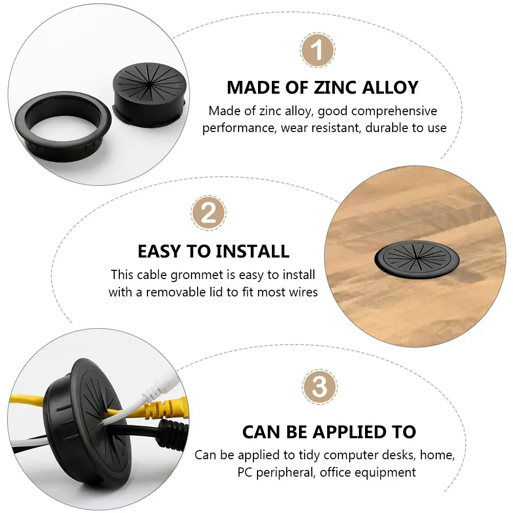 

6pcs Cable Cover Zinc Alloy 60mm Round Wire Cable ganizer ganizer Grommet for Computer Desk Office Home PC Equipment