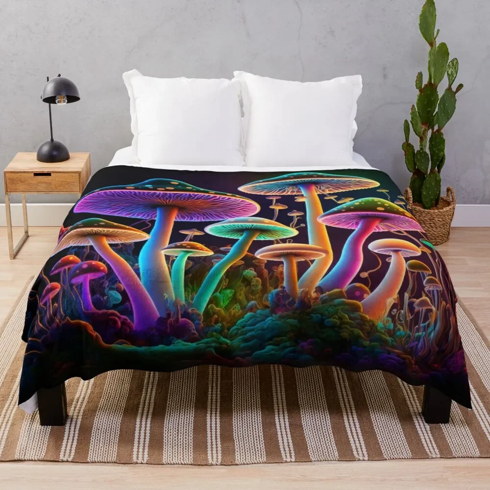 

Glowing Psychedelic Mushrooms Throw Blanket Warm Comfortable Blanket for Office Napping