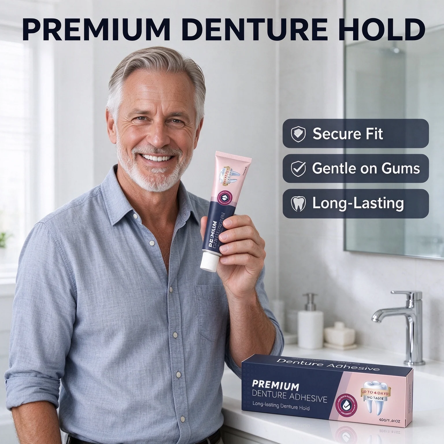 Comfort Denture Adhesives Cream Long Lasting Denture Hold Relieve Gum Discomfort Prevent Food Residue Denture Adhesives Glue 40g