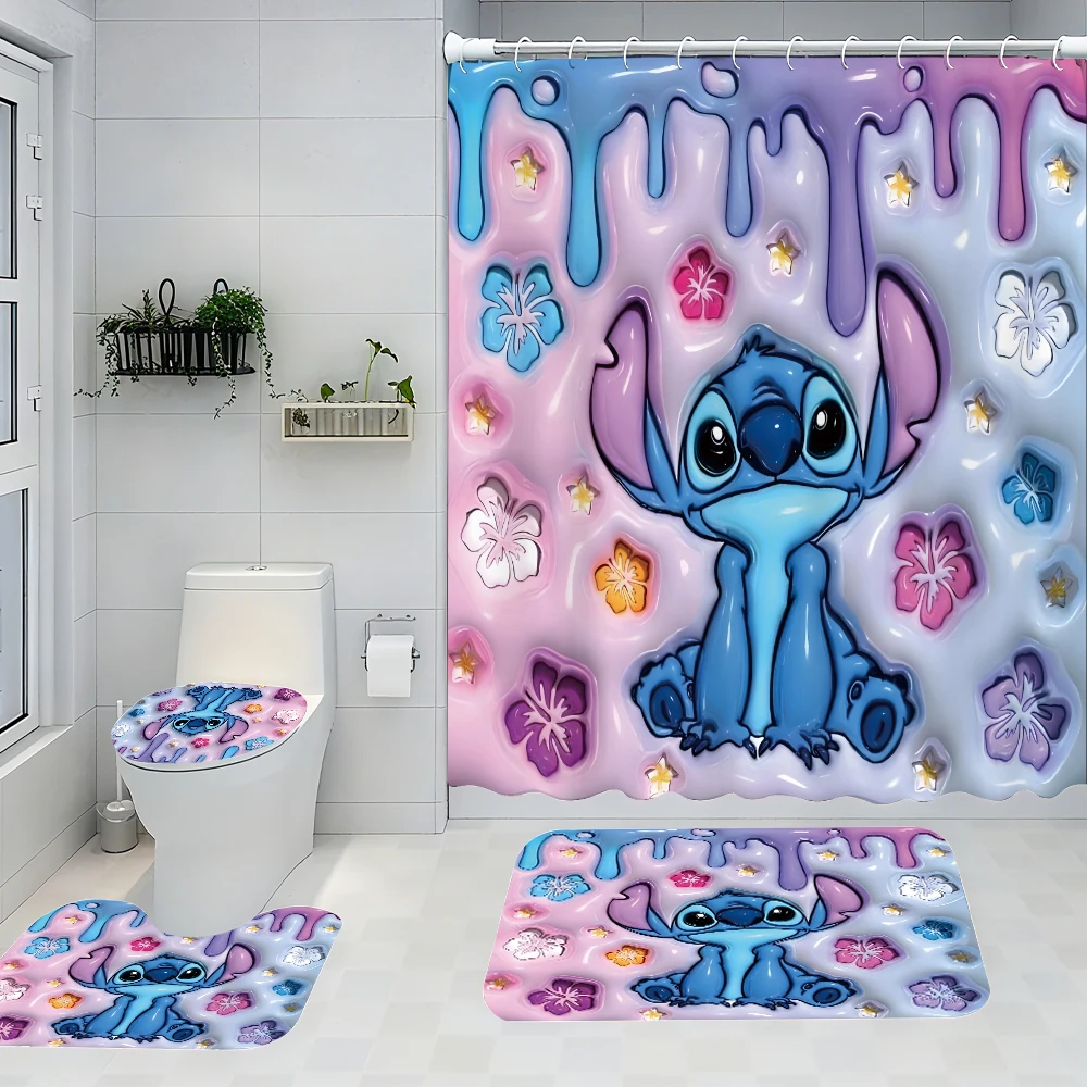 

Disney Stitch Bathroom Four-piece Set - Avant-garde Waterproof Shower Curtain, creating a complete bathroom kit