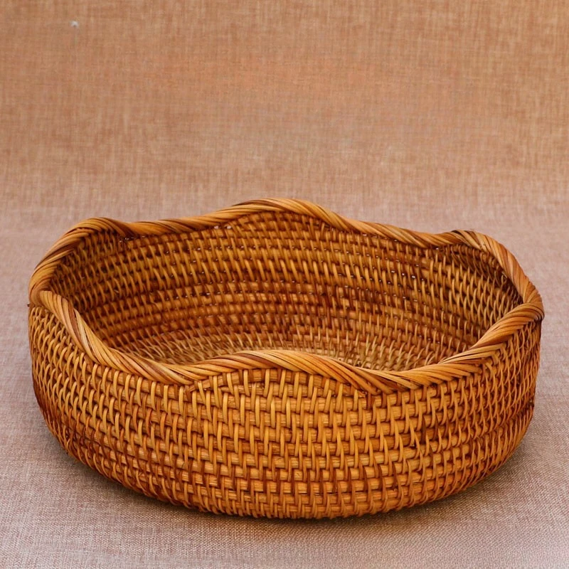 Retro Handmade Woven Basket Rattan Woven Material Storage Basket Home Water Fruit Basket Decorative Storage Bamboo Basket