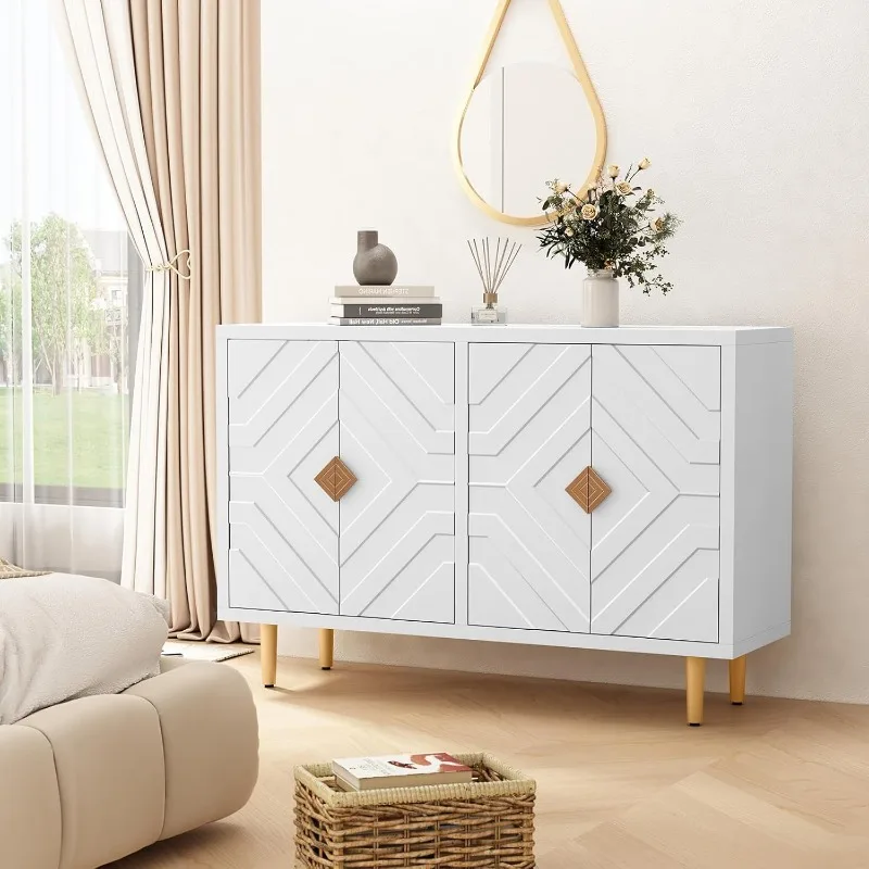 Sideboard Storage Cabinet with 2 Doors, Accent Cabinet with Decorative Embossed Pattern Doors, Sideboard Buffet Cabinet