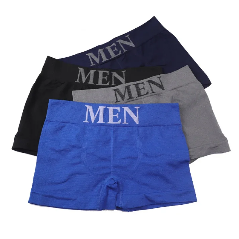 Boxer Respirant pour Homme, Sous-Vêtement de Couleur Unie, Confortable, de Marque, Noir et Bleu