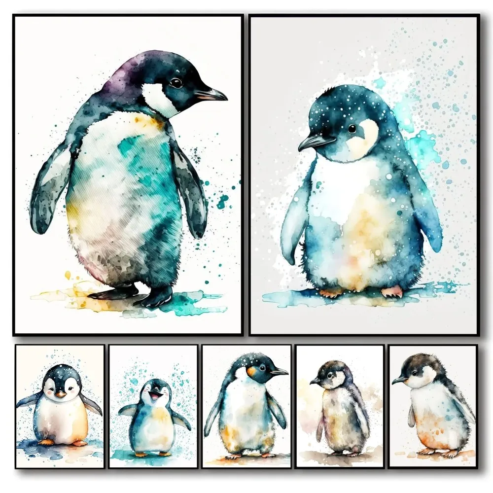 

Lovely Penguin Watercolor Self-adhesive Art Waterproof Paper Sticker Coffee House Bar Room Wall Decor