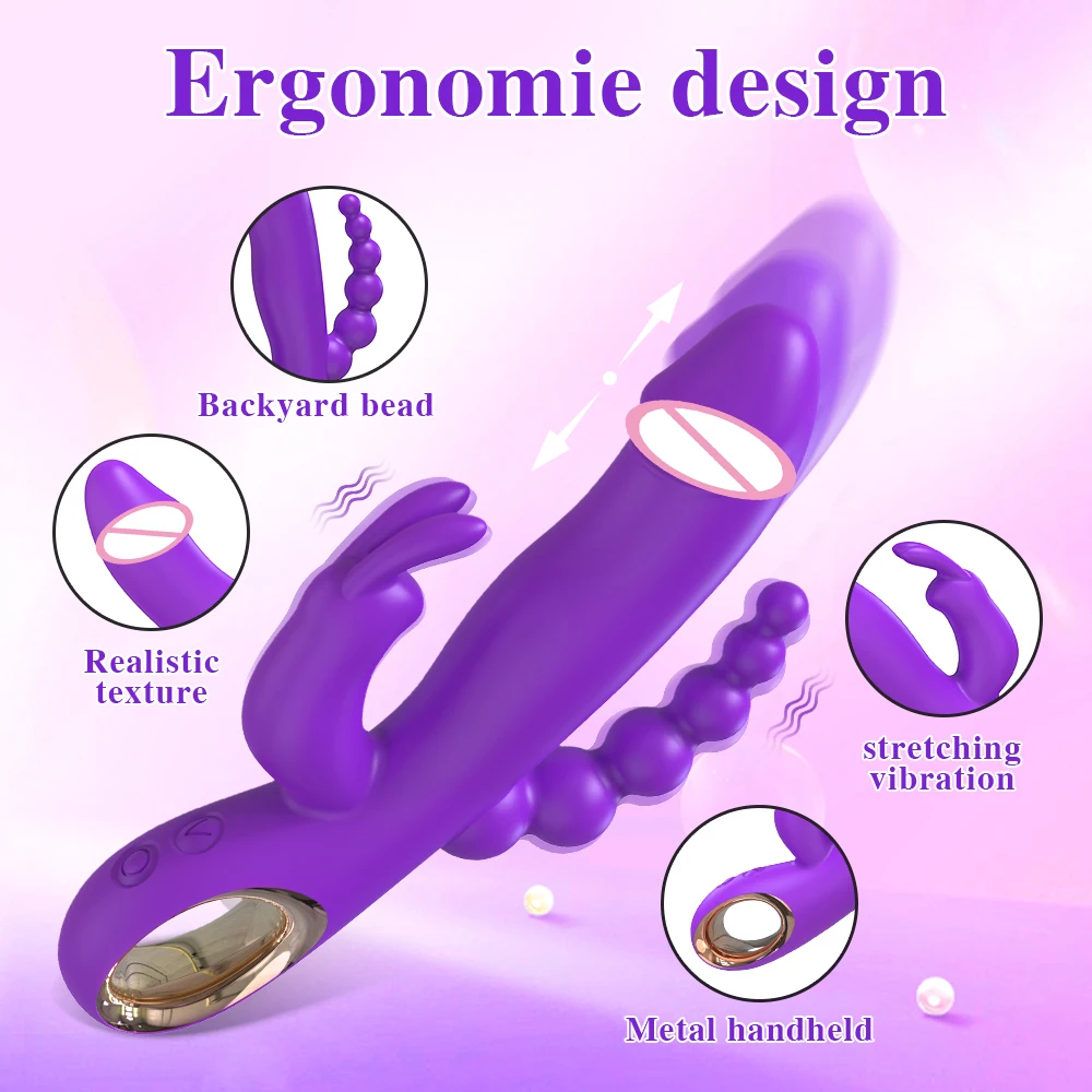 Rabbit Thrusting Vibrator for Woman 3 in 1 G Spot Clitoris Stimulator Vagina Massager Female Masturbator Backyard Anal Sex Toy