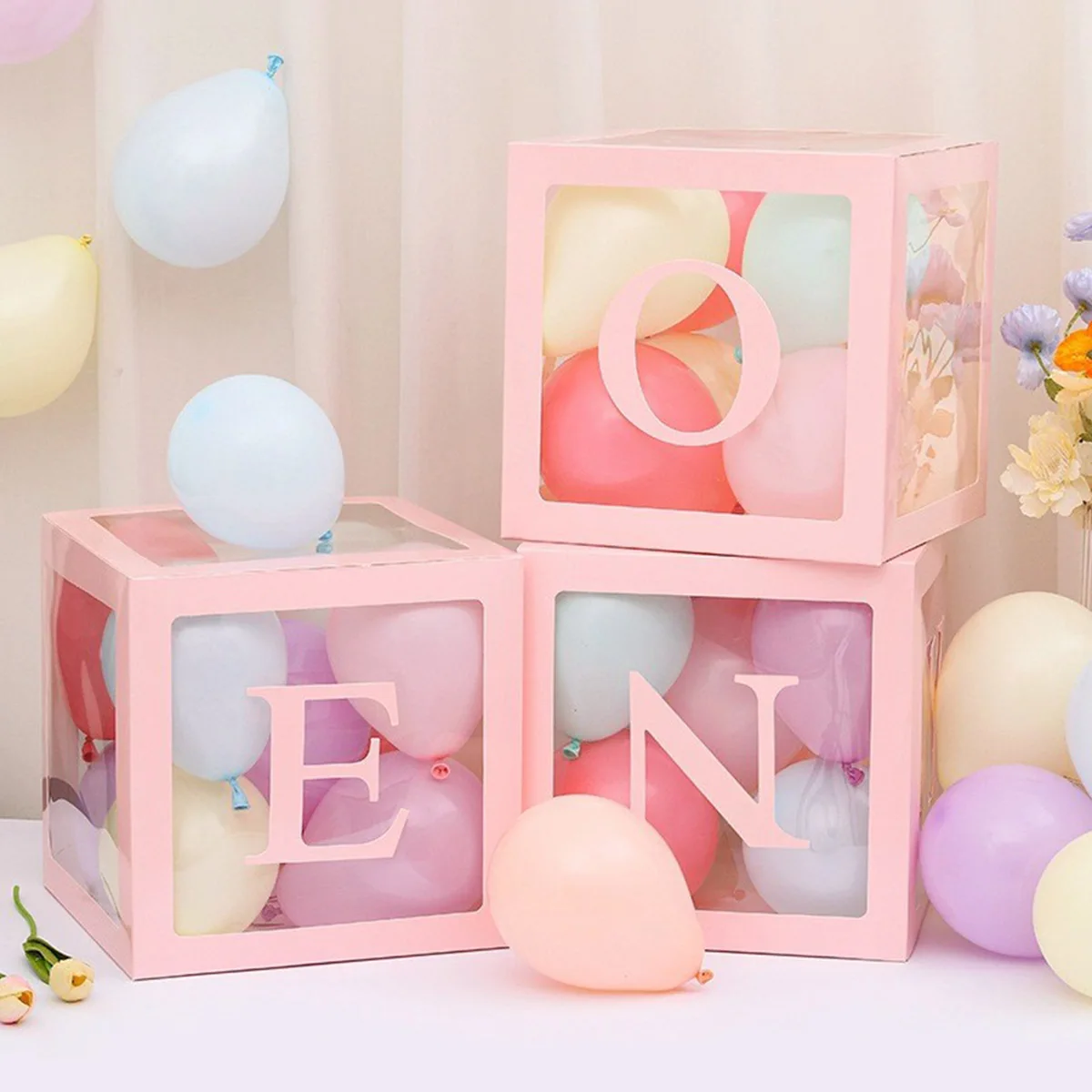 25cm DIY Letter Box Pink Transparent Name Balloon Box Birthday Wedding Party Kids Baby Shower Decorations view 5