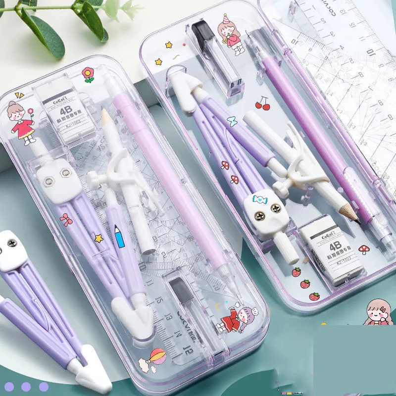 Student's Set of Compass and Ruler, Cute Triangle Ruler, Exam-Specific Straightedge, Boxed Set of Measuring Tools