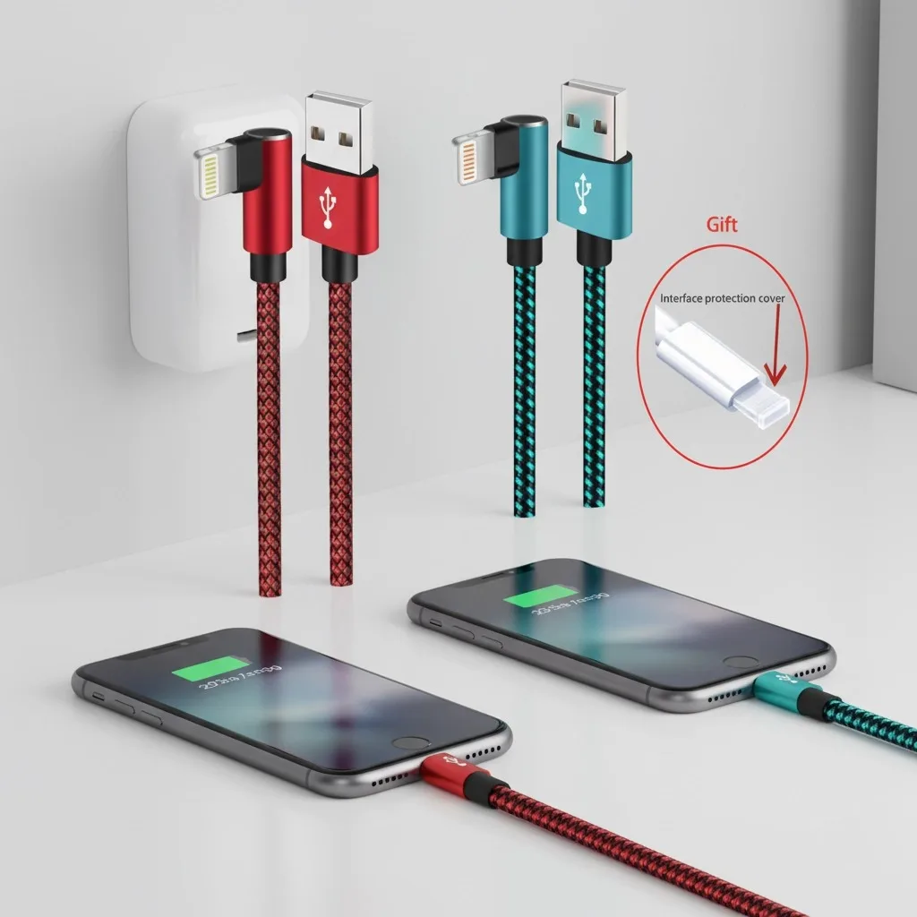 

ANSEIP 90 Degrees Elbow Fast Charging Lightning Cable for iphone 14 13 12 Mini 11 Pro Max Xs Xr X 8 Mobile Phone Charger Cables