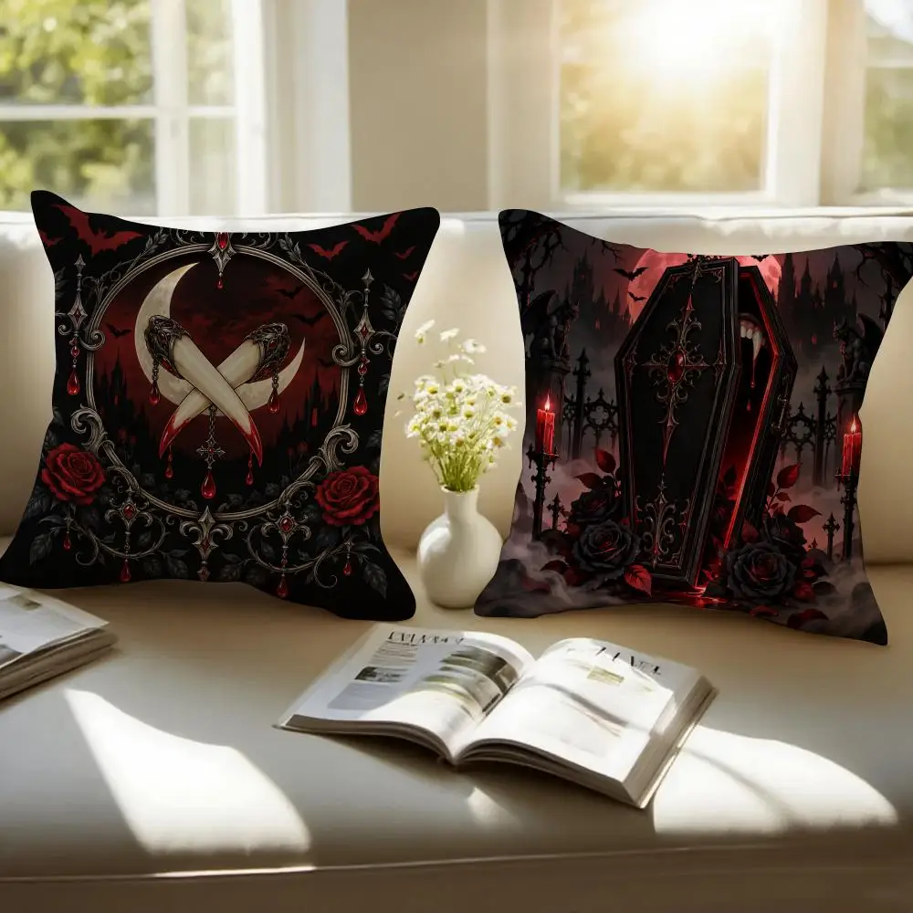 Hallowee Vampire Theme Cushion Cover Pillowcase Anti-dustmite Invisible Zipper Short Plush Sofa Cushion
