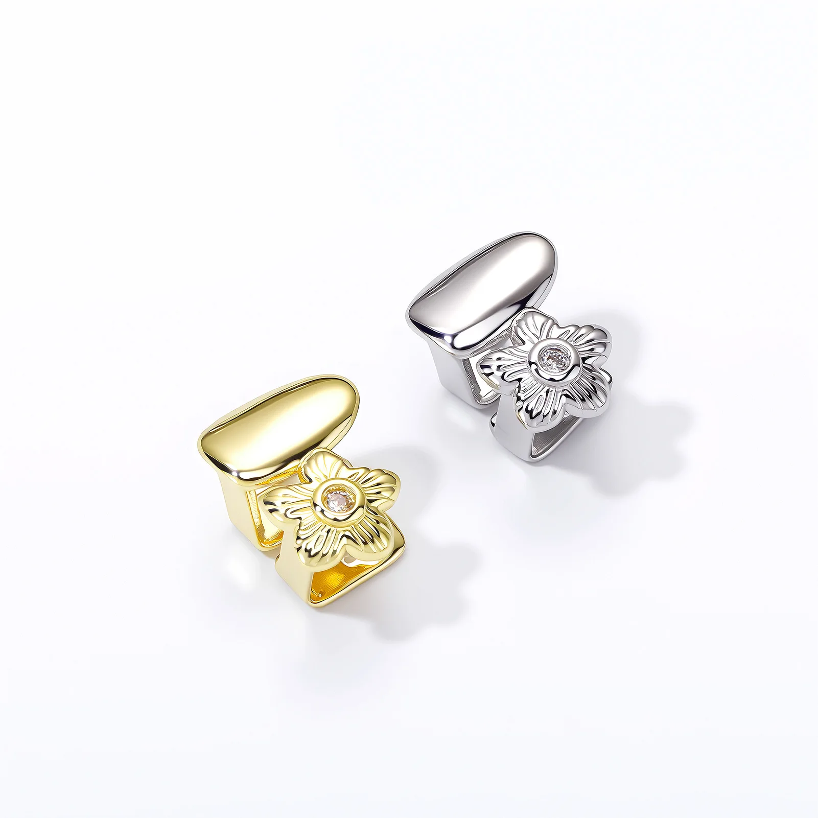 Iced Out Flower Shape Grillz Teeth Jewelry CZ Hip Hop Mouth Accessories Gold Plated Double Tooth Cover Fashion Street Style