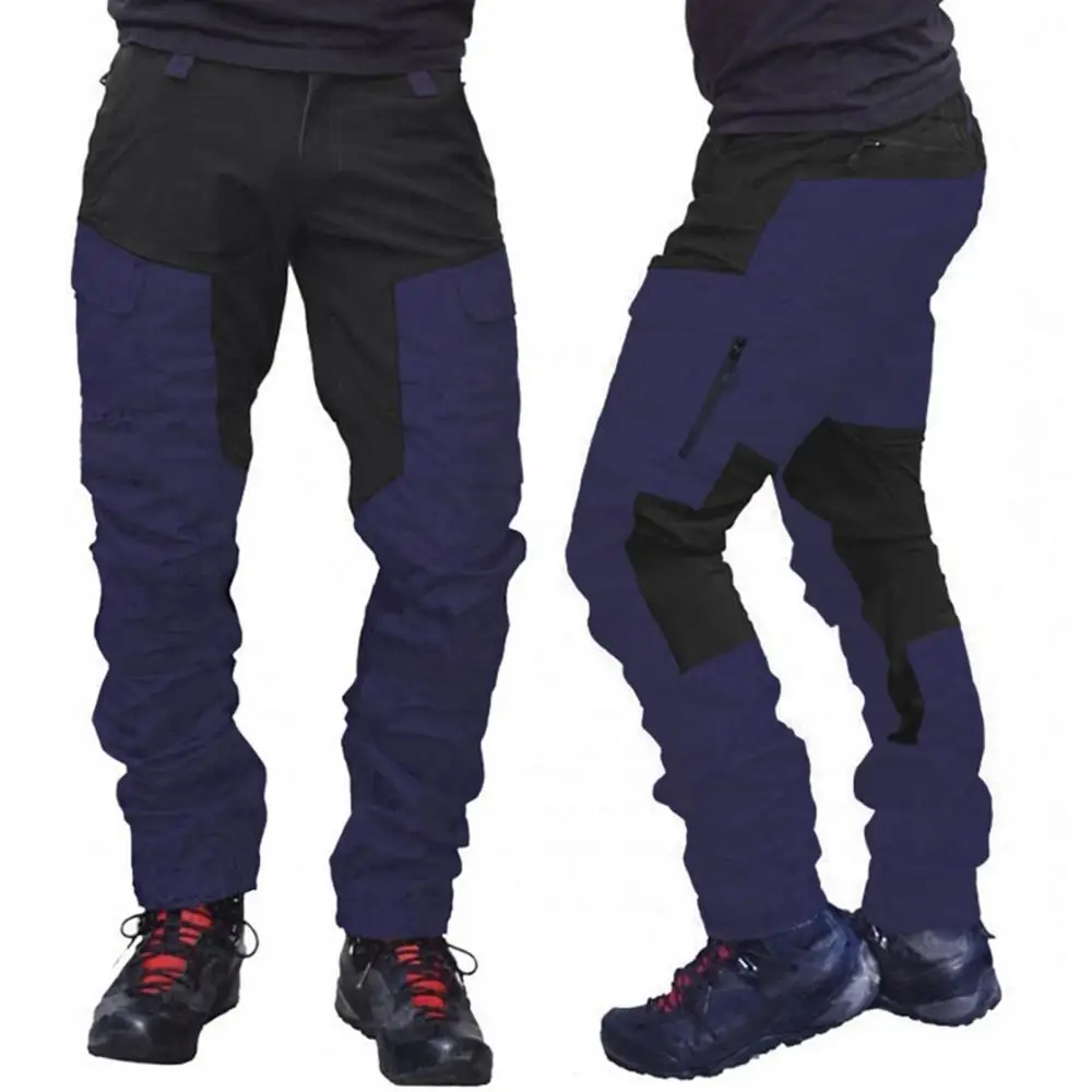 Men Fashion Color Block Multi Pockets Sports Long Cargo Pants Work Trousers