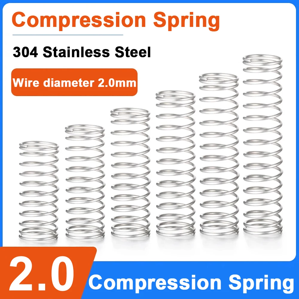 1pcs/lot 2.0mm Stainless Steel Micro Small Compression Spring OD 12/14/15/16/18/20/22/24mm/25mm/26mm/28mm/30mm Length 10mm-200mm