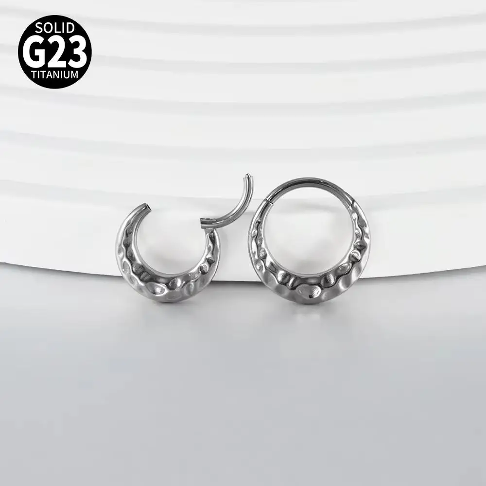 1-5PCS Set Punk Titanium Concave Convex Crater Moon Septum Piercing Clicker Nose Rings 16G Segment Cartilage Daith Hoop Earring