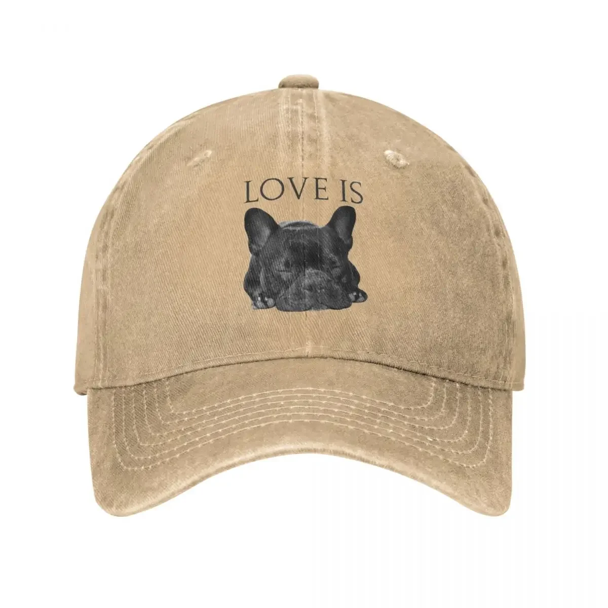 Love Is French Bulldog Unisex Baseball Cap Dogs Cute Distressed Washed Hats Cap Fashion Outdoor Workouts Gift Snapback Cap