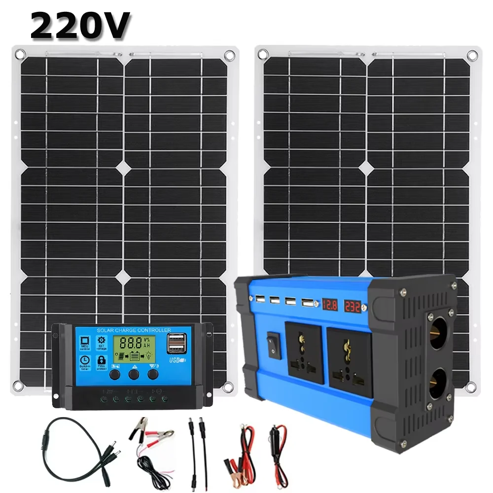 6000W dubbele zonnegeneratorset - 2x600W opvouwbare panelen + 100A MPPT en zuivere sinusomvormer (110V/220V)