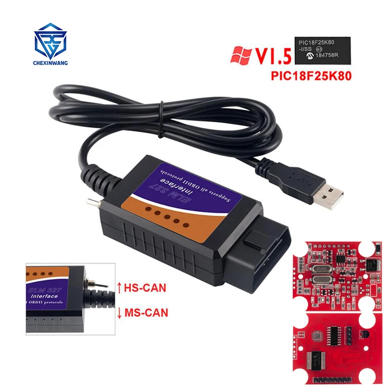 

ELM327 USB V1.5 Modified for Ford Forscan ELMconfig Hidden Function CH340+pic18f25K80 Chip MS CAN/HS CAN OBD2/ObdII Auto Scanner