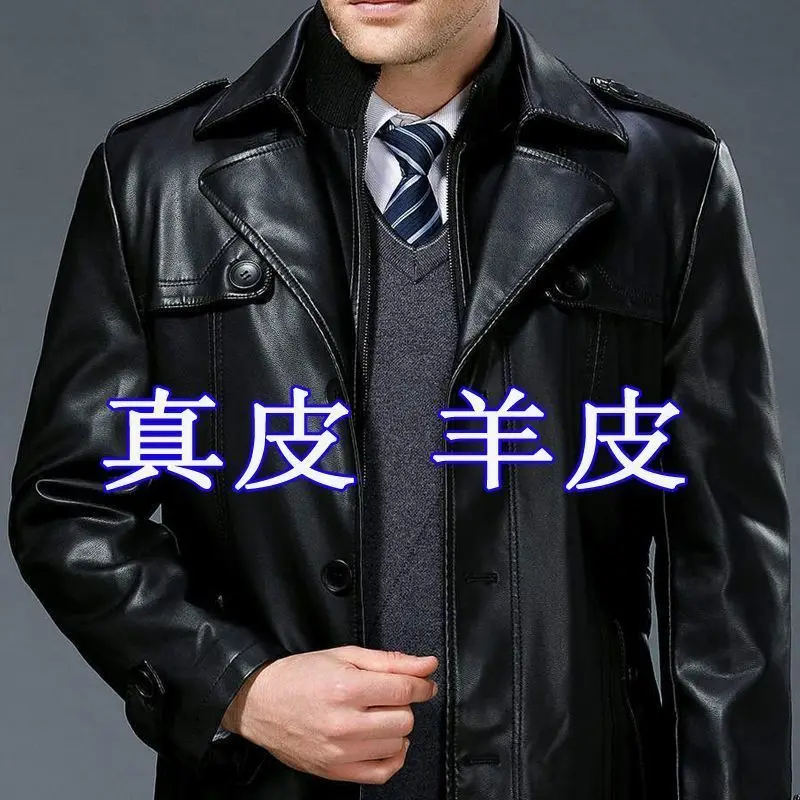 الخريف والشتاء معطف الرجال جلد طبيعي منتصف العمر سميكة مع الصوف منتصف طول سترة واقية من جلد الغنم نمط السترات
