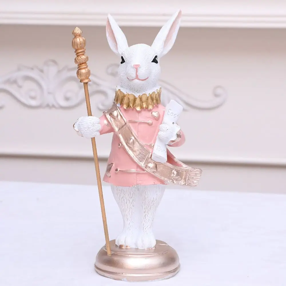 Figurine de lapin de pâques mignon, sceptre, trompette, Festival, Statue de lapin, ornement réaliste, artisanat en résine, Sculpture animale