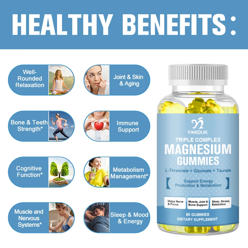 Magnesium Gummies, L-Threonate + Glycinate + Taurate Super Absorbable Magnesium, , Enhances Memory, Focus and Overall Cognition