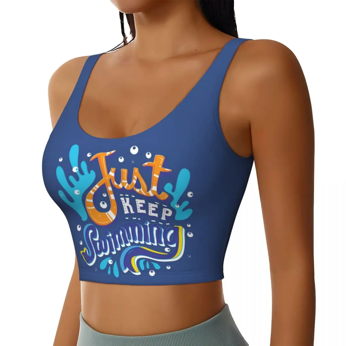 Custom Just Keep Swimming Finding Nemo High Impact Sports Bras Women Seamless Workout Yoga Crop Tank Tops