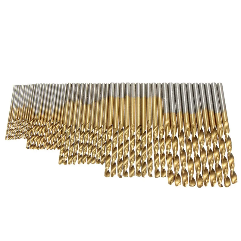 50pcs Titanium Coated Drill Bits Set 1/1.5/2/2.5/3mm titanium plated high-speed steel For Metal Wood Aluminum Drilling Tools