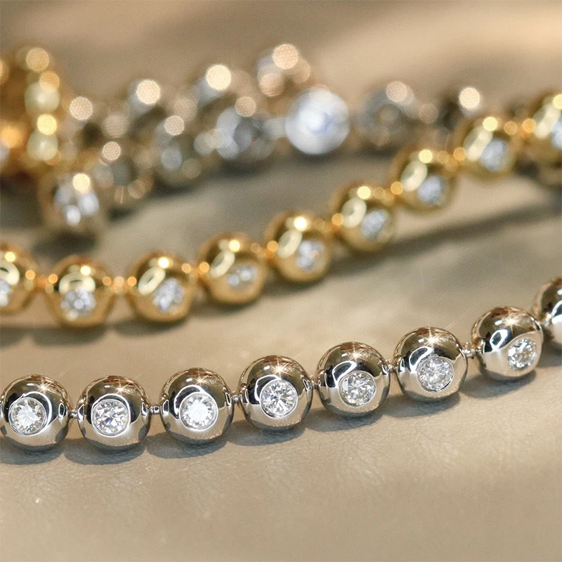 Aazuo 18K Solid Yellow Gold Real Diamond 1.36ct Fairy Round Whole body Bracelet For Woman Upscale Trendy Engagement Party Au750 view 2