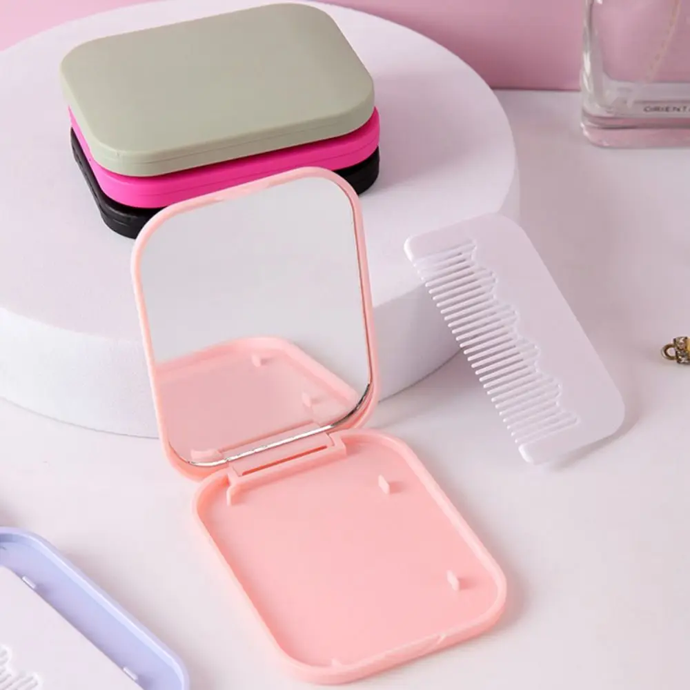 Portable Solid Color Pocket Makeup Mirror Wear-resistant Smooth Handheld Folding Mirror With Comb Cosmetic Mirror Desktop