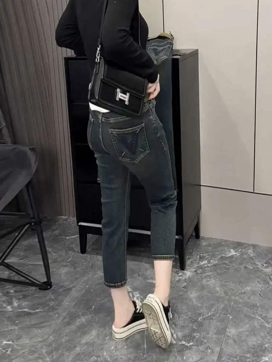 

Y2k Women's Jeans Plus Size Retro Hong Kong Style Cropped Straight Jeans Pre-fall 2024 New Stretch Versatile Slim Women's Pants