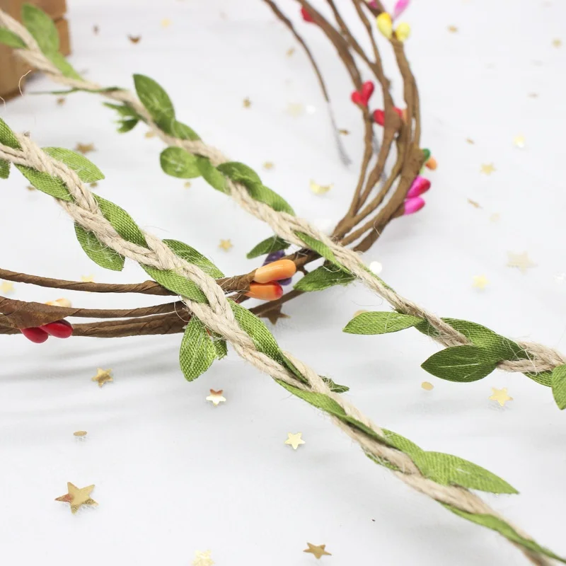 3/5/10m Künstliche Grüne Blätter, Geflochtenes Hanfseil, Rattanschnur für DIY-Bastelarbeiten, Hochzeits- und Geburtstagsdekoration, Geschenkverpackung, Blumensträuße – Detail 4