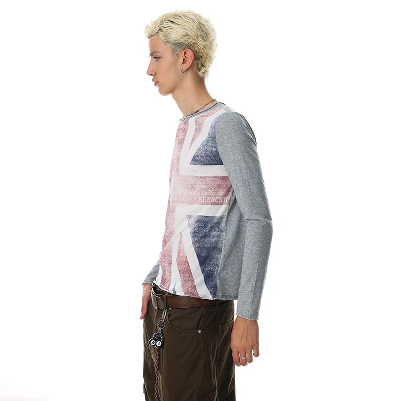 LUZHEN 2026 New American Wornout Design Printed Pattern Long Sleeve T-shirts Men's Fashion Handsome Slim Round Neck Tops JY8658