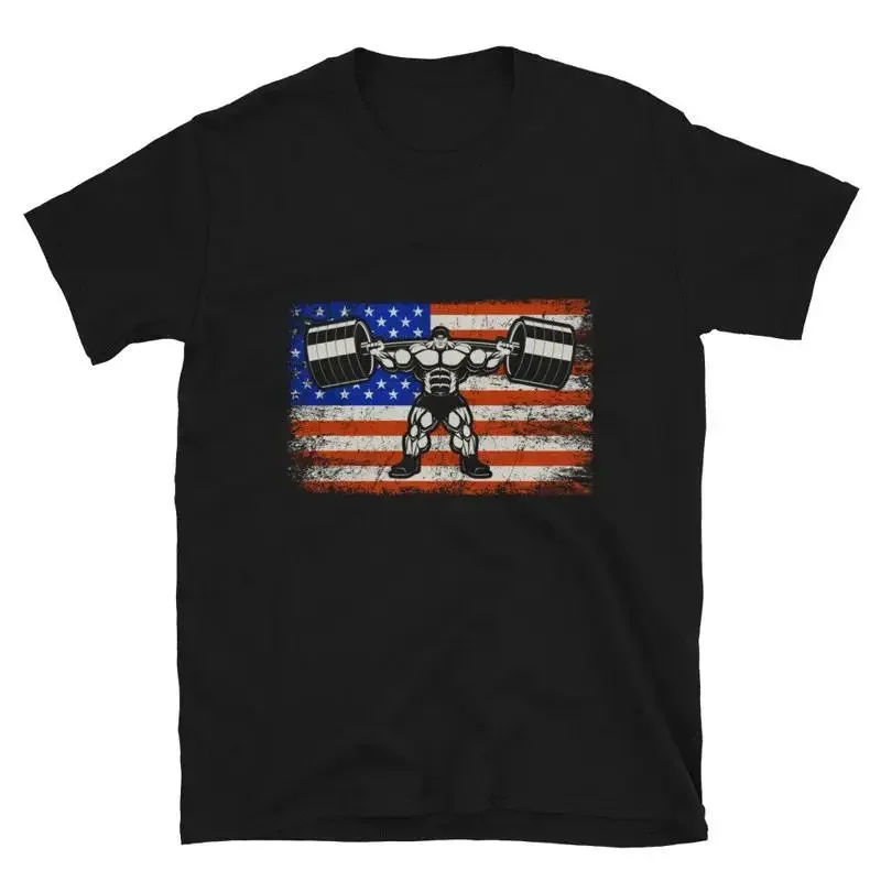 Powerlifting American US Flag Bodybuilding Gym Fitness Muscle T-Shirt