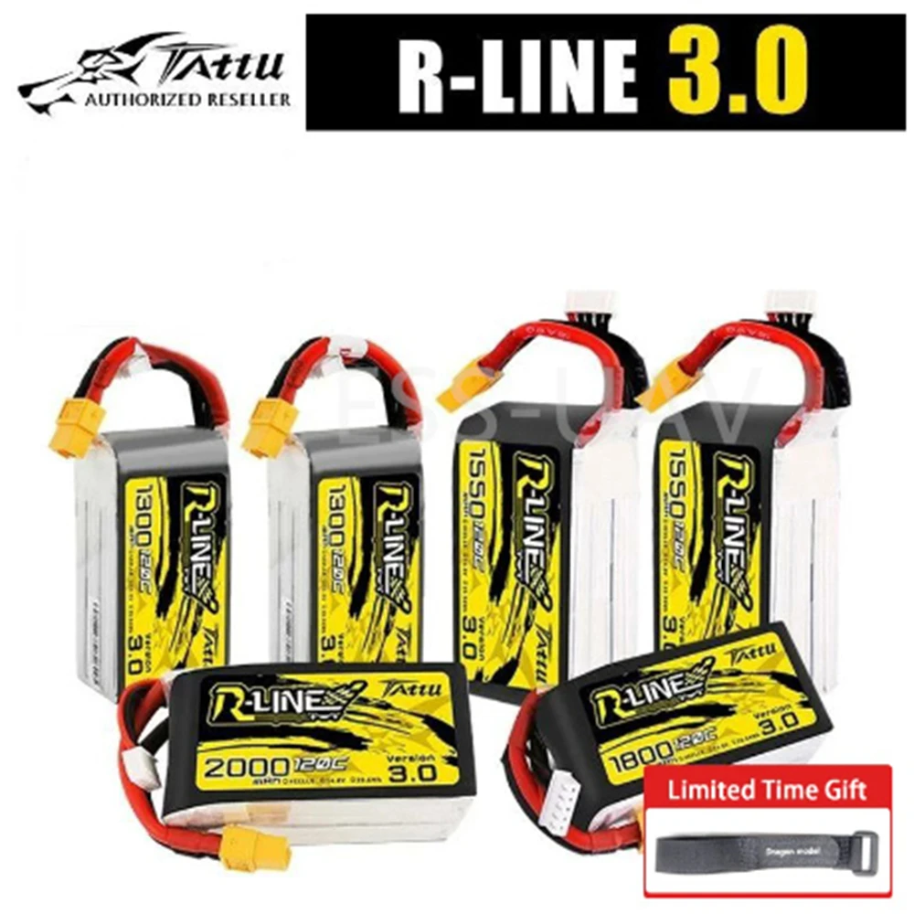 

Tattu R-Line версия 3,0 V3 1300/1400/1550/1800/2000 мА/ч 120C 4S 6S 4,2 V Lipo батарея XT60 разъем FPV гоночный Дрон Радиоуправляемый квадрокоптер