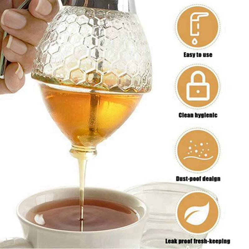 Honey Dispenser, No Drip Syrup Container With Stand, Beautiful Honeycomb Shaped Honey Pot, Syrup Sugar Container, 6 Pack