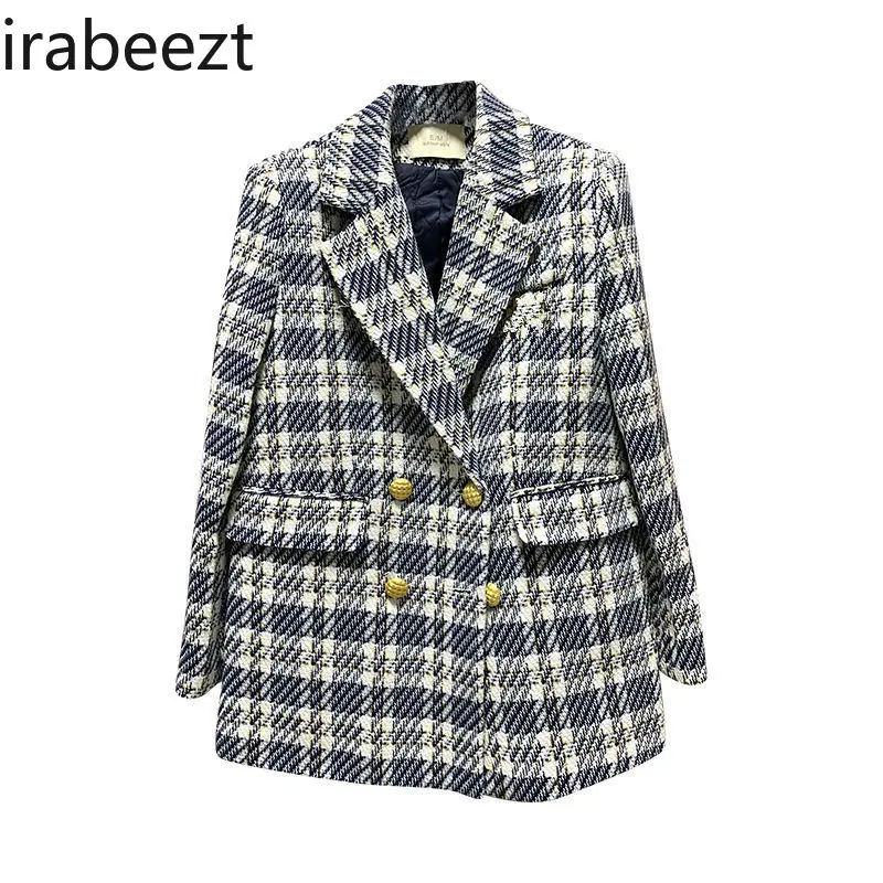 Tweed Blazer 2024 ฤดูใบไม้ร่วงและฤดูหนาวผ้าฝ้ายหนาผู้หญิงเกาหลีสไตล์แขนยาว Single-breasted Temperament TOP