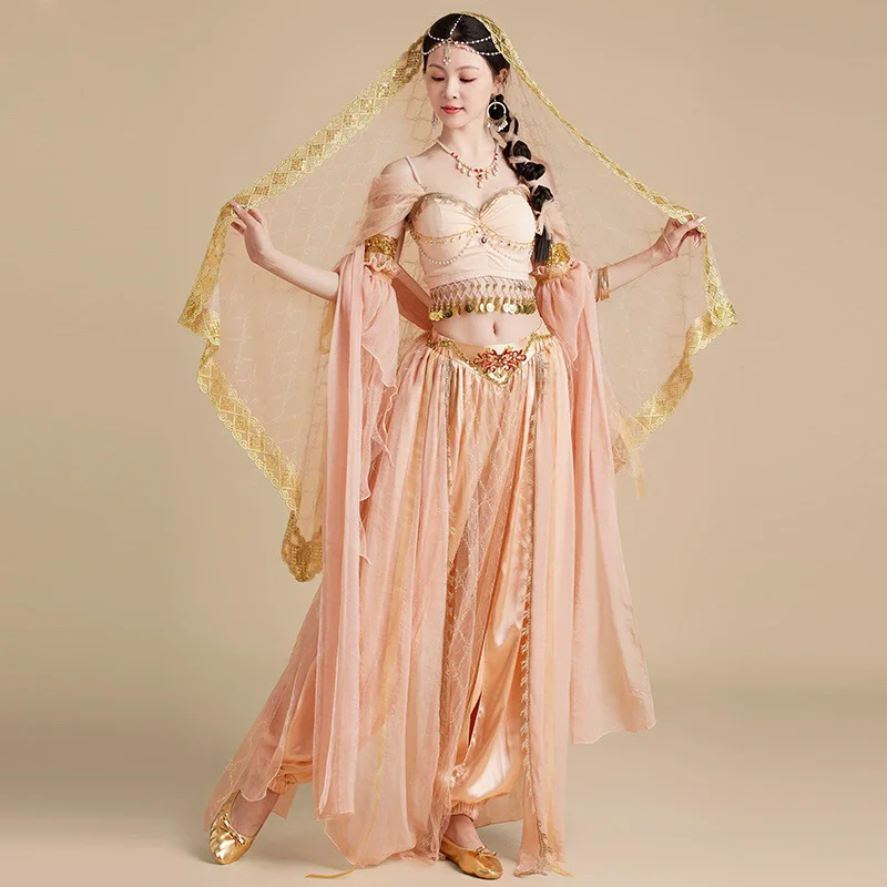 Women Halloween Princess Pants Costume Bollywood Dance Performance Festival Party Cosplay Jasmine Princess Fancy Outfit Sari