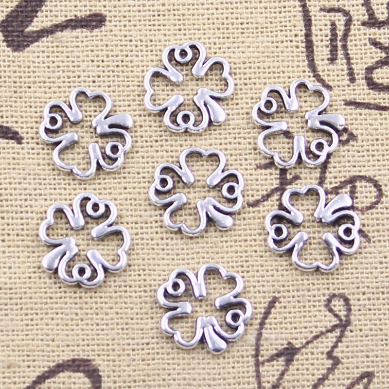 50pcs Charms Clover Lucky Irish Four Leaf 12x12mm Antique Silver Color Pendants Making DIY Handmade Tibetan Finding Jewelry