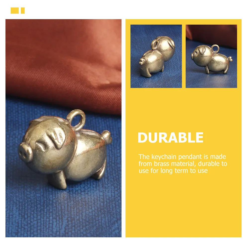 

2Pcs Brass Keychain Pendant Pig Shape Charm Vintage DIY Key Hanging Decor Durable Decorative Keychain Ornament